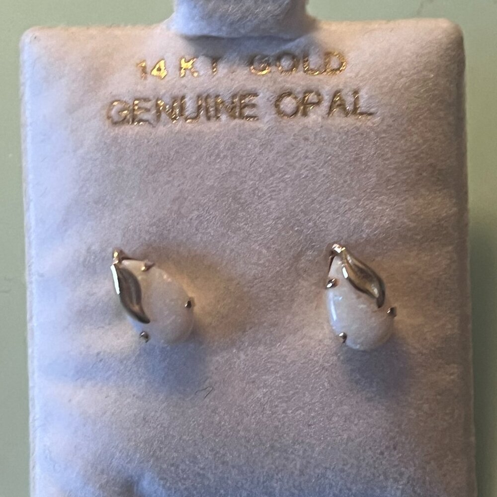 14K Gold Opal Teardrop Studs - Dainty & Minimalist